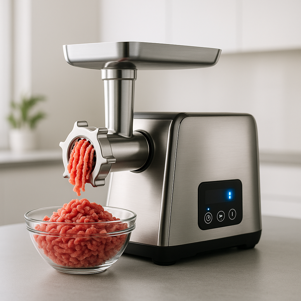 Meat Grinder Machie – Series 1000, modern stainless-steel electric grinder with digital controls